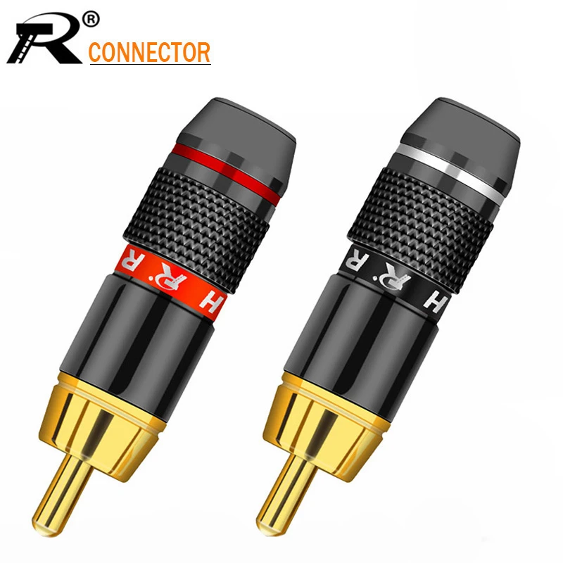 12pcs/lot RCA Plug Male Connector High Quality Gold Plated Soldering Plug Speaker Cable Wire Connector 6 Pairs Red+Black