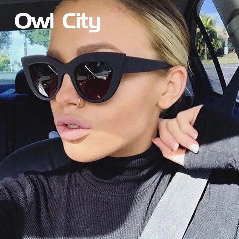 Owl City Cat eye Sunglasses Women Vintage Ladies Sunglass Retro Brand Designer Sun Glasses Female Pink Mirror Eyewear UV400