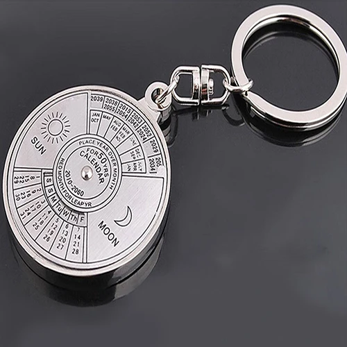 50 Years Perpetual Calendar Keyring Keychain Silver Alloy Key Chain Ring Keyfob 6RMA