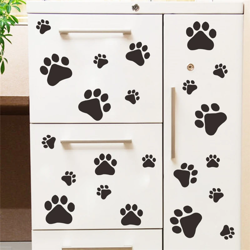 cartoon Dog Cat Walking Paw Print Wall Stickers For Kids Rooms Decal Pet Room Decoration WallArt Bowl Car home decal poster