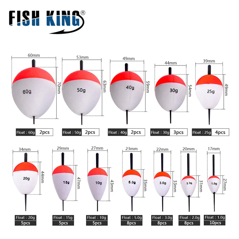 Fish King bobber fishing float Mix Size foam float tube boias de esca fishing light stick flotador bobber for fishing