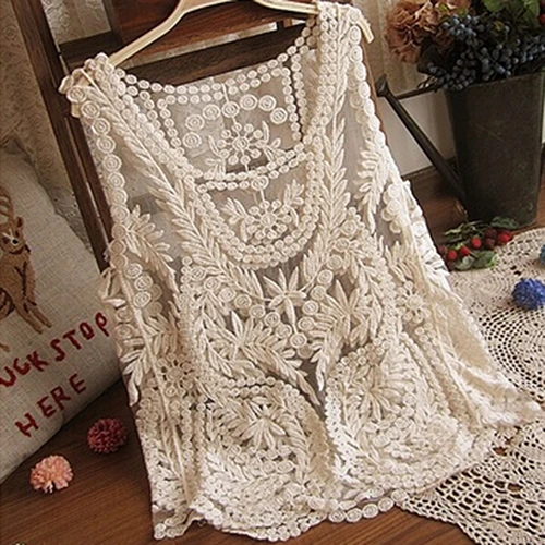 Women's Sleeveless Lace Tank Top Sexy Embroidery Hollow-out Floral Crochet Shirt