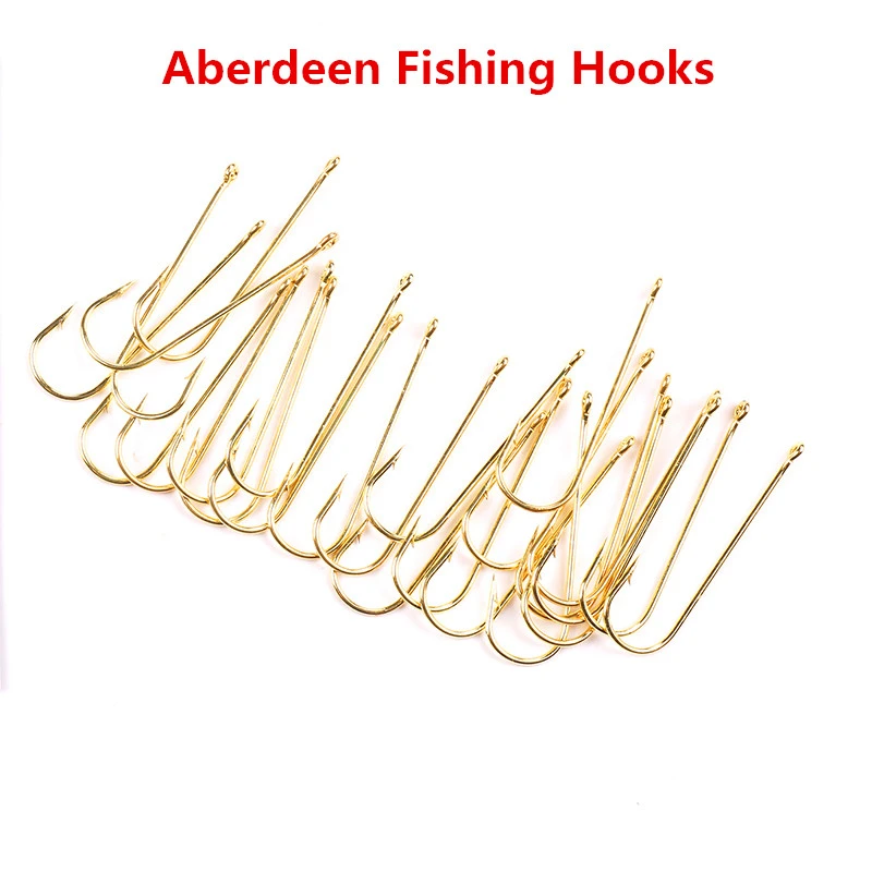 100pcs Long Shank Aberdeen Fishing Hooks Fresh Water Living Baits Hook Fish Jig Hooks PanFish Crappie Fishing Tackle Hook Gold