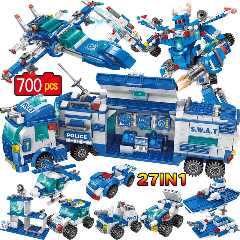 City Police Station Car Building Blocks SWAT Military Police Robot figures Bricks Sets Education Toys for Children Kids