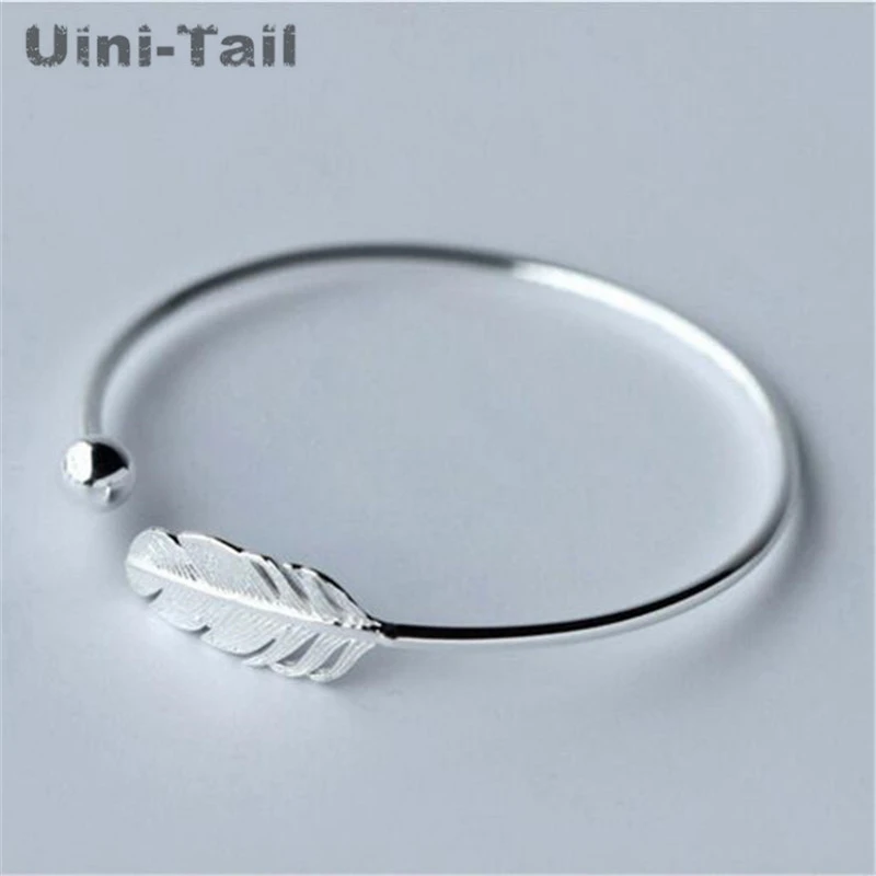 Hot 925 Silver Feather Opening Bracelet Women Fashion Temperament Bracelet Sweet Feather Bracelet High Quality Gift