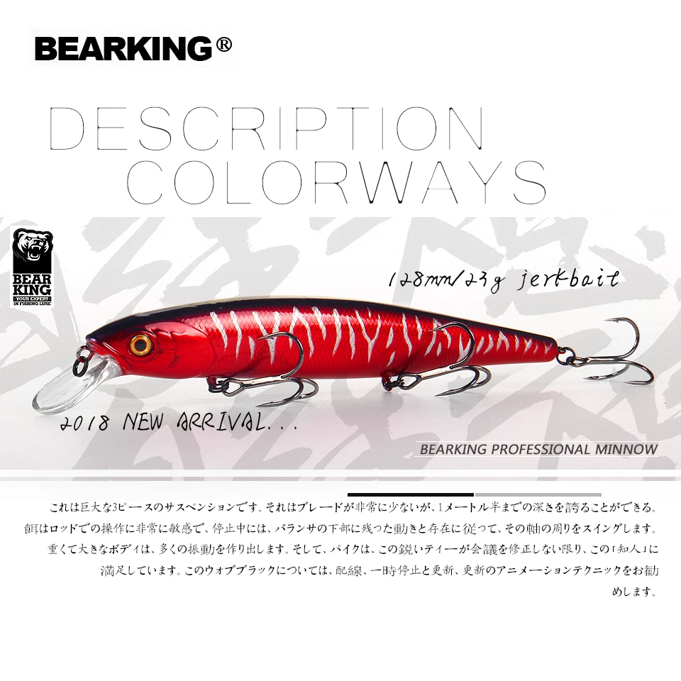 Bearking 2018 New hot model 128mm 23g professional quality fishing lures hard bait dive 1.5m quality wobblers minnow