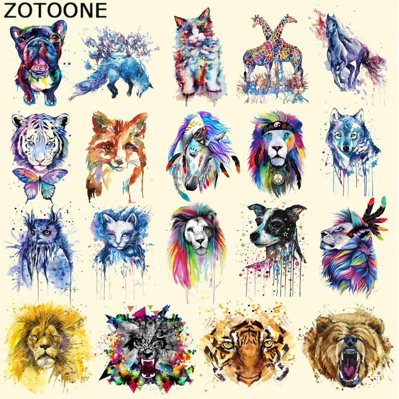 ZOTOONE Iron on Colorful Animal Patches for Clothes DIY Heat Transfer Vinyl Washable Stickers Lion Owl Tiger Patch Decoration