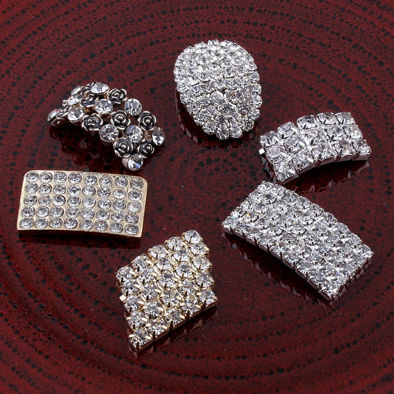 10pcs/lot Newborn Rectangle Metal Flatback Crystal Button For Craft Bling Alloy Rhinestone Button for Grils Hair Accessories