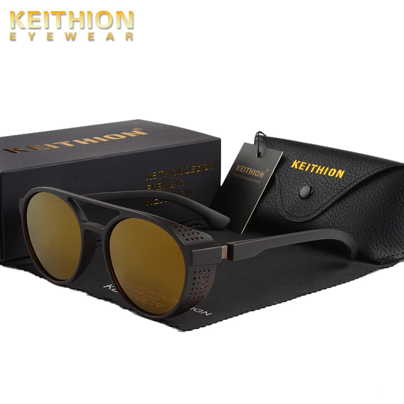 KEITHION Retro Round Polarized Sunglasses Steampunk Men Women Brand Designer Glasses Oculos De Sol Shades UV Protection