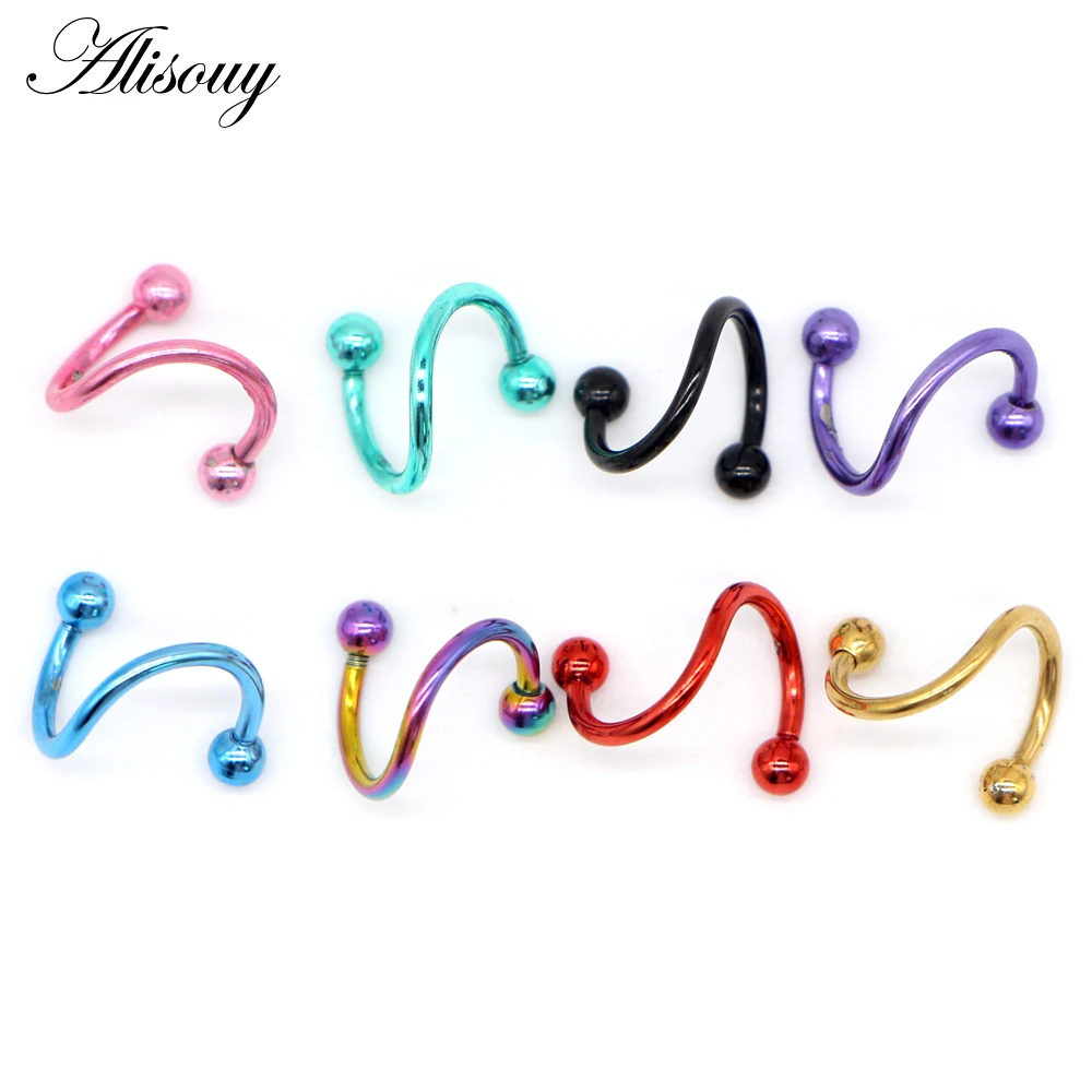 Alisouy 1pcs S-shape Labret Ring surgical Stainless Steel Bar Spiral Twister Ear Piercing Helix ring Body Jewelry women men