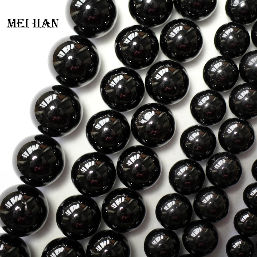 Meihan wholesale (2 strands/set)  natural 6mm & 8mm black tourmaline round loose beads gem stone accessories