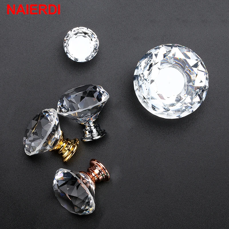 10PCS NAIERDI Diamond Crystal Handles Glass Knobs Cupboard Drawer Pulls Kitchen Cabinet Door Wardrobe Handle Furniture Hardware