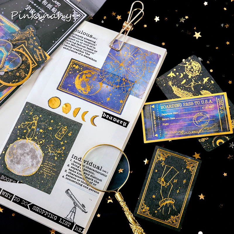 Moon Planet Journal Gold Foil Paper Sticker Decoration Stickers Diy Ablum Diary Scrapbooking Label Sticker Kawaii Stationery