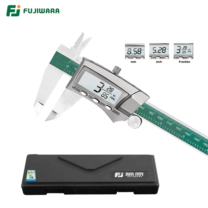 FUJIWARA 0-150mm Digital Display Stainless Steel Caliper  1/64 Fraction/MM/Inch LCD Electronic Vernier Caliper