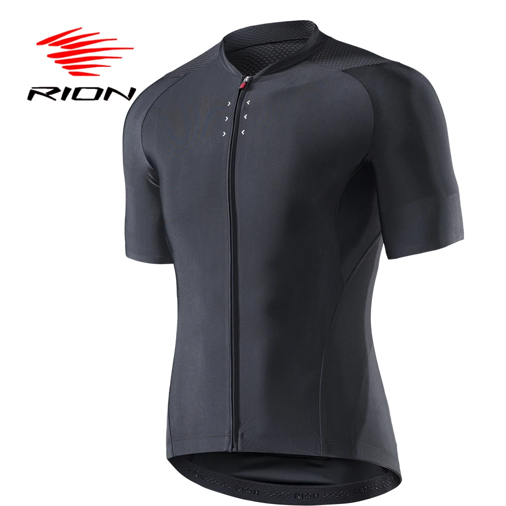 RION Cycling Men's Bike Black Reflective Jerseys Short Sleeves Summer Motocross Mountain Bike Downhill Racing Road Bicycle Tops