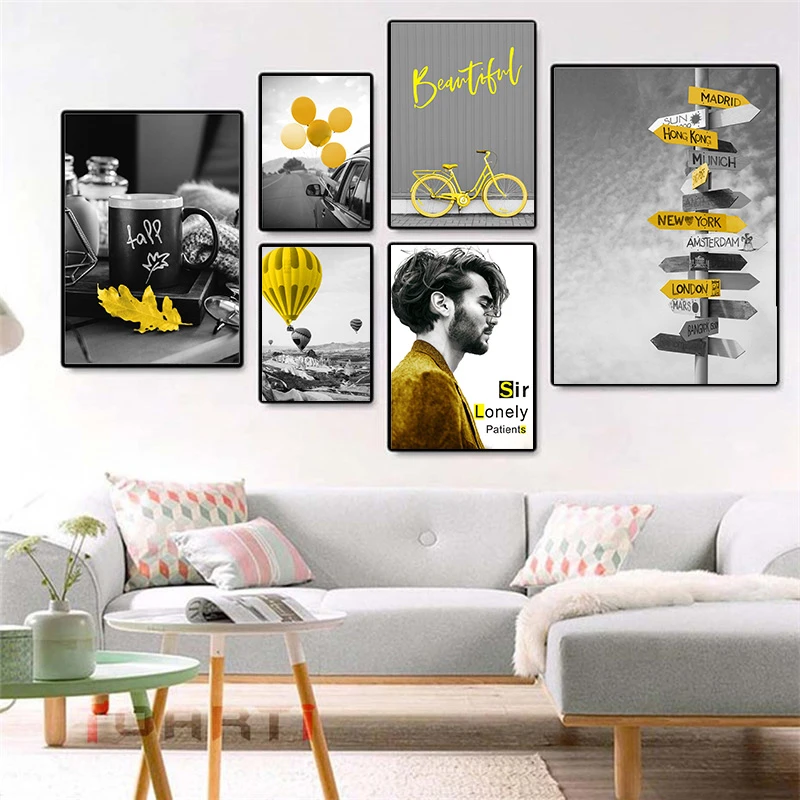 Yellow Style Scenery Picture Home Decor Nordic Canvas Painting Wall Art Poster Figure Landscape Modern Poster for Living Room