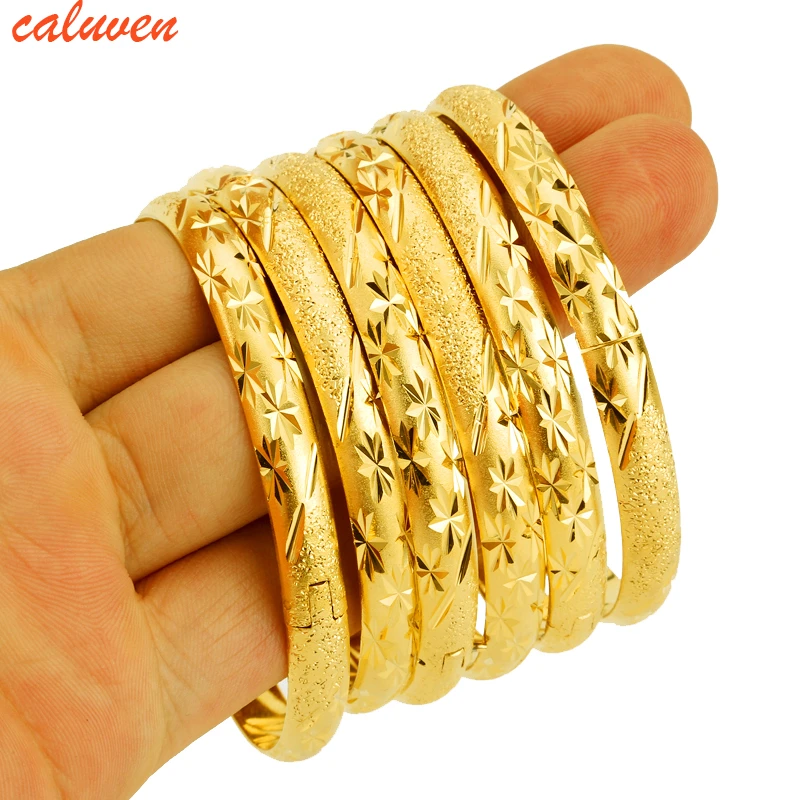 8MM 6Pcs/Lot Dubai Gold Bangles for Women Men 24k Color Ethiopian Bracelets African Jewelry Saudi Arabic Wedding Bride Gift