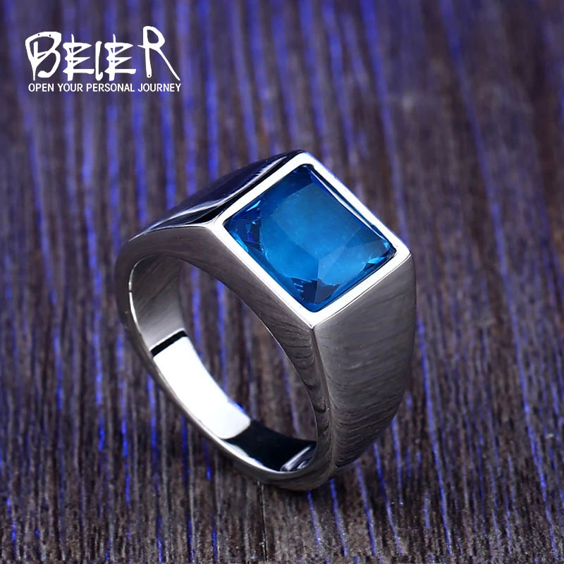 BEIER new store Square Fashion Design Blue and Green Stone Luxury Men's and Women's Rings High quality gift LLBR8-587R