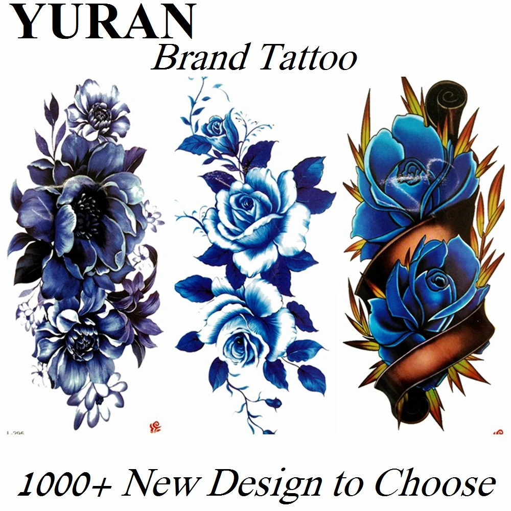 Sexy Blue Flower Rose Peony Temporary Tattoos Large Sticker Fake Waterproof Tattoo For Women Girls Paper Tatoos Body Art Arm