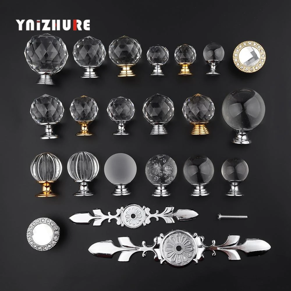 YNIZHURE Brand Design 20-40mm Crystal Glass Knobs Handles Dresser Drawer Kitchen Cabinet Pull Cupboard Handle