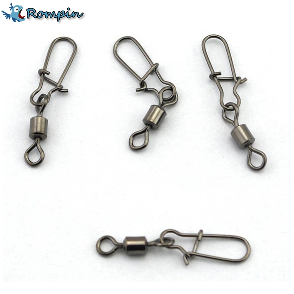 Rompin 30pcs/lot Fishing lure Rolling Swivel with Nice Snap stainless steel fishing Hook Connector Link