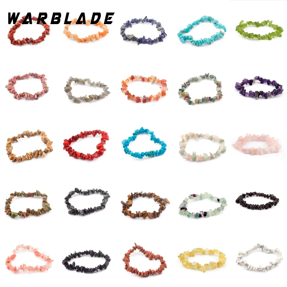 WarBLade 35 Colors Natural Gem Stone Bracelet For Women Tiger eye Crystal Quartz Stretch Chip beads Nuggets Bracelets Bangles