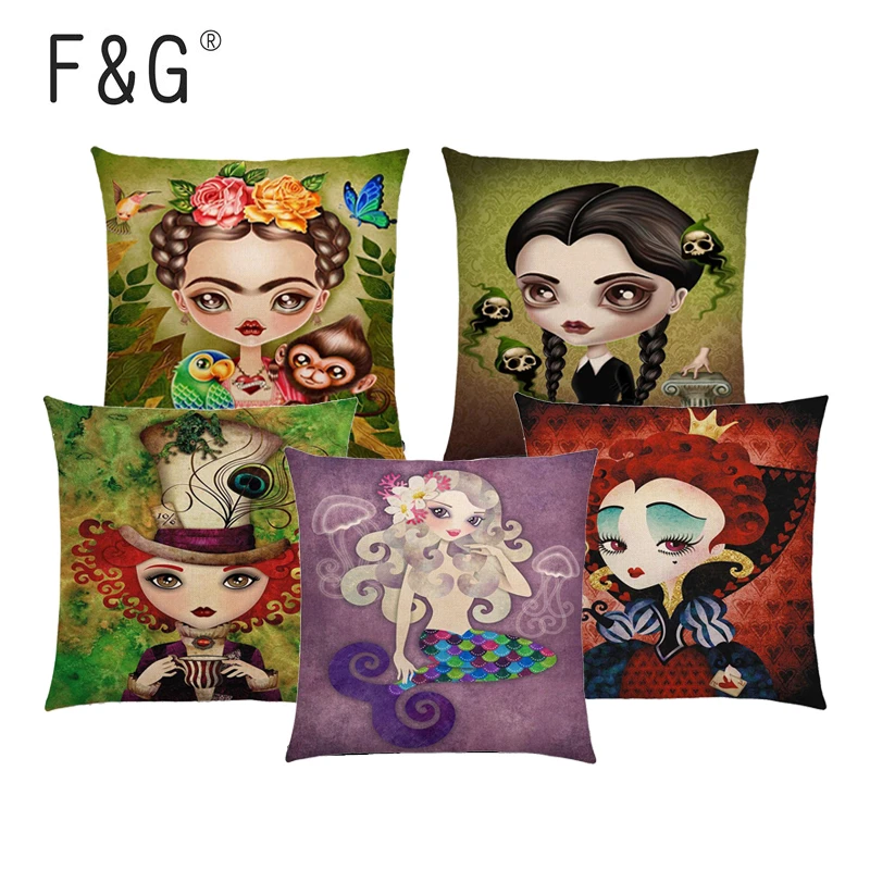 Pierrette Countess Owl Cushion Cover Alice Mermaid Fallen Angel Lady Hatter Ravens Moon Queen Clown Girl Sofa Throw Pillow Case