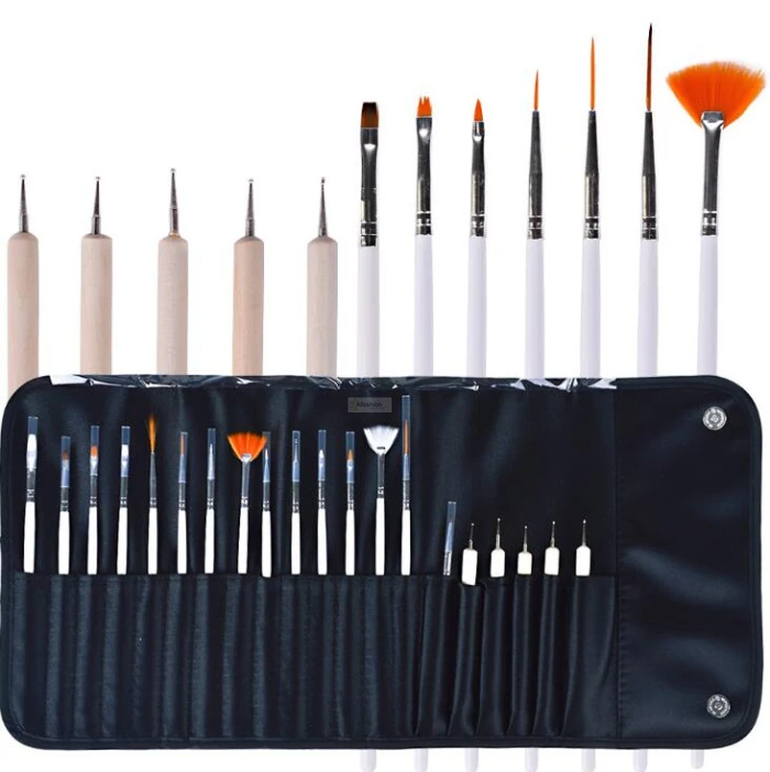 20pcs nail art brushes with bag nail UV gel brush dotting pen for manicure tools set brushes Draw Paint Design kit