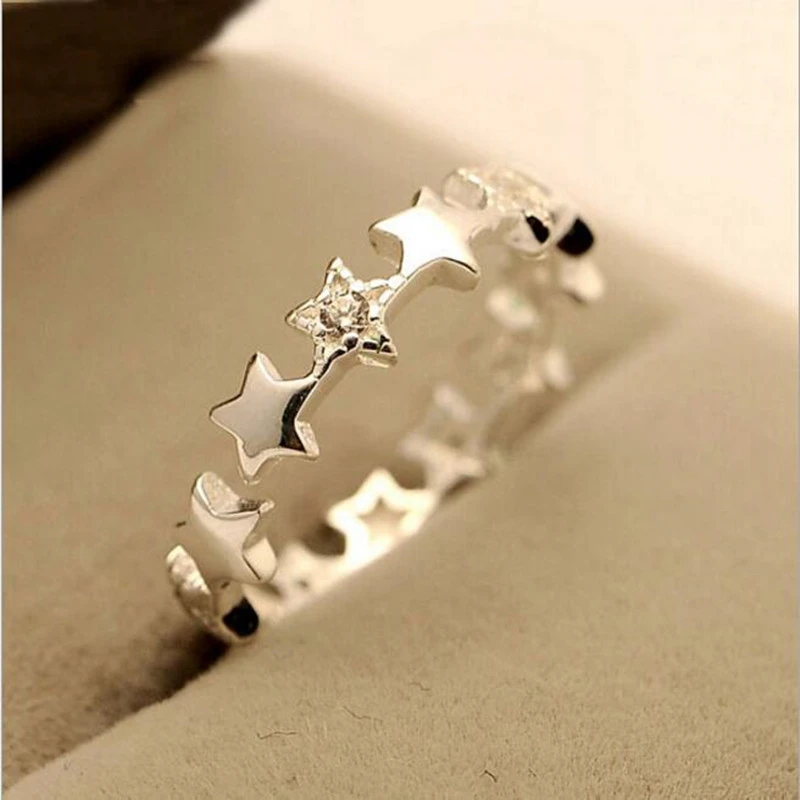 925 Sterling Silver Jewelry  Fashion Small Fresh Stars Crystal Prevention Simple Beautiful Opening Rings   R028