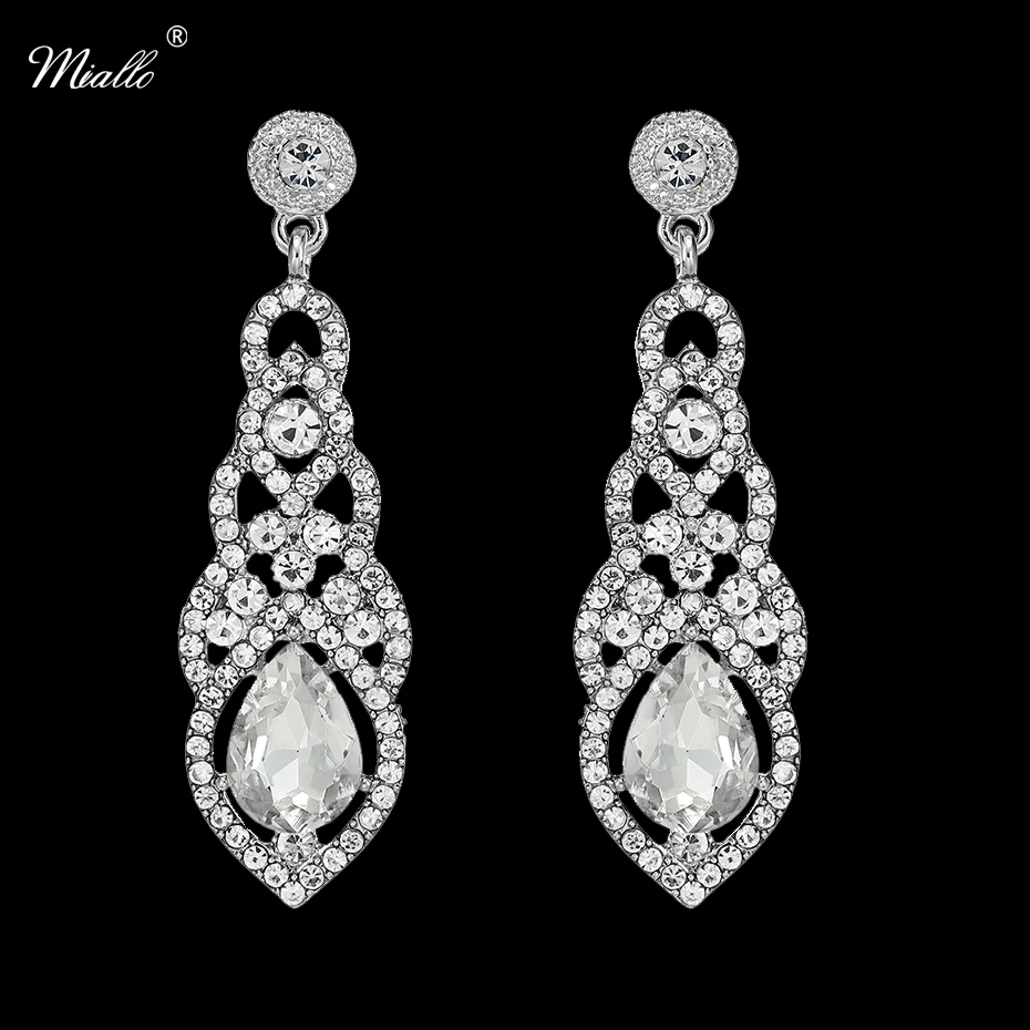 Miallo Fashion Long Bridal Dangle Earrings for Women Wedding Baroque Water Drop Crystal Clear Earrings