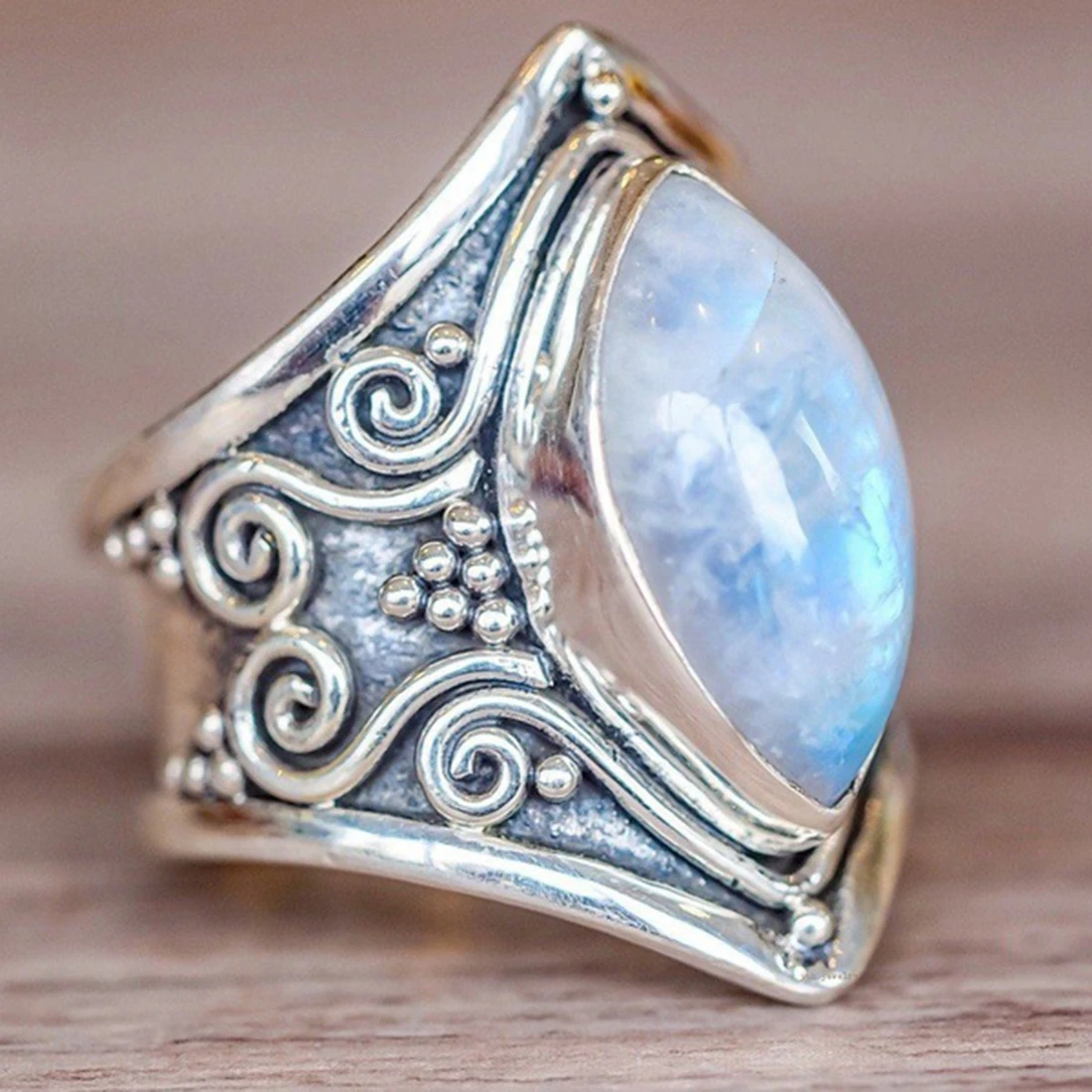 Vintage Silver Color Big Stone Ring for Women Fashion Bohemian Boho Jewelry 2020 New Hot