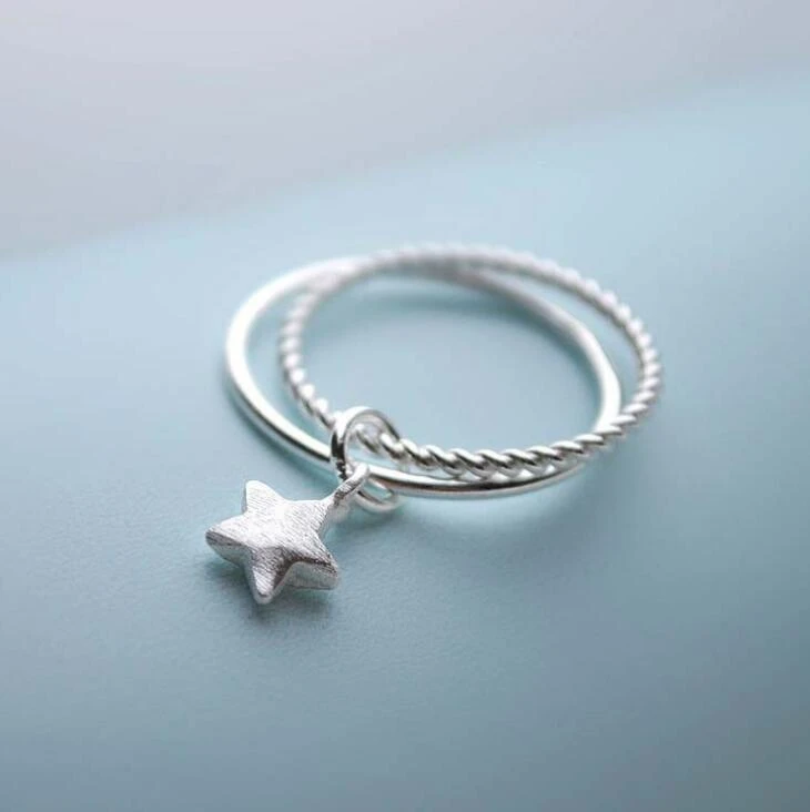 925-sterling-silver Double Star Open Rings For Women Fashion Girl Hypoallergenic Sterling Silver Jewelry VRS2041