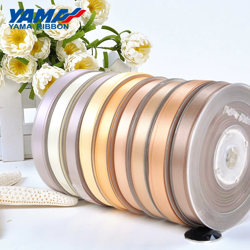 YAMA 100yards 6 9 13 16 19 22 mm Double Face Satin Ribbon Gold Brown Ribbons for Party Wedding Decoration Handmade Rose Gifts