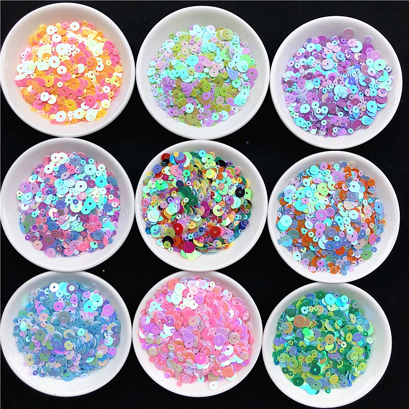 1200Pcs/Pack Multi Mix 3mm 4mm 5mm 6mm Sequins Colorful Flat Round Loose sequin Sewing Wedding Craft, Women Garment Accessories