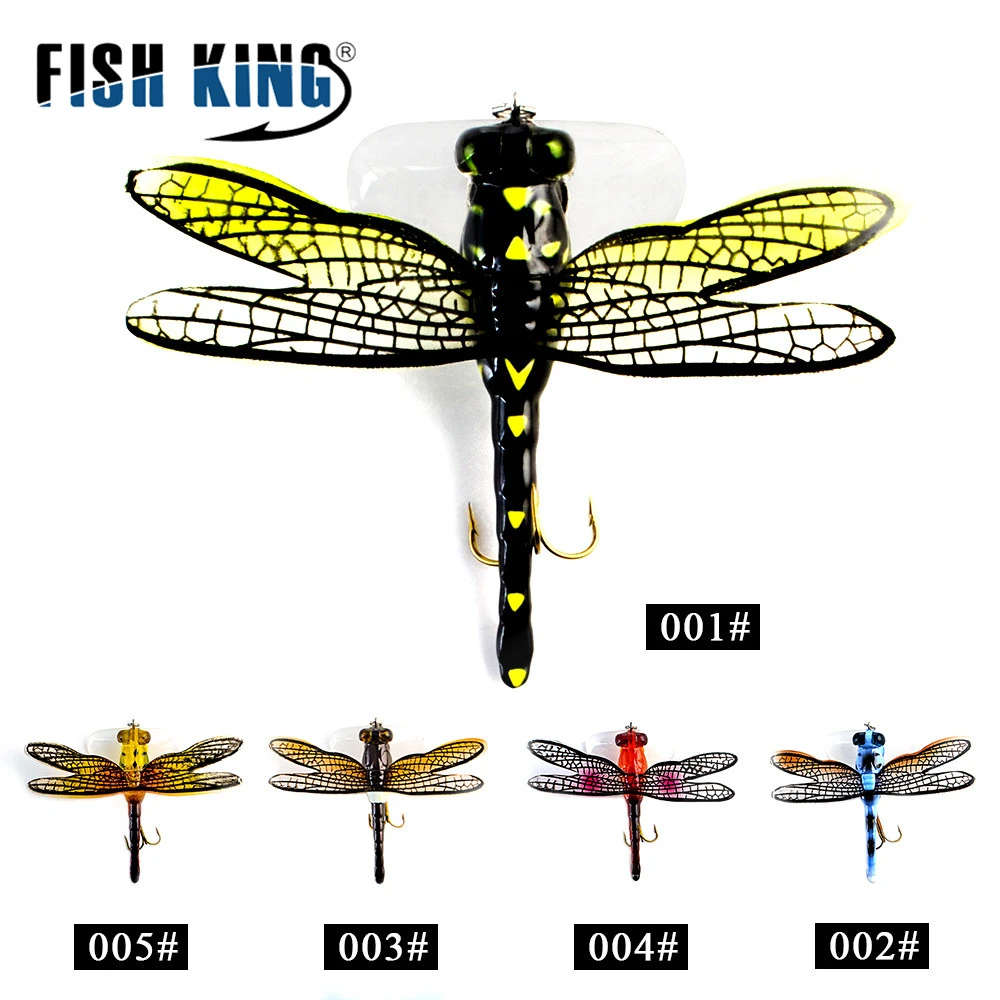 FISH KING 1PC Fishing Bait Lure Hook Weight 6g Length 75mm Life-like Dragonfly Floating Fly Fishing Flies Hairy Hook Insect Lure