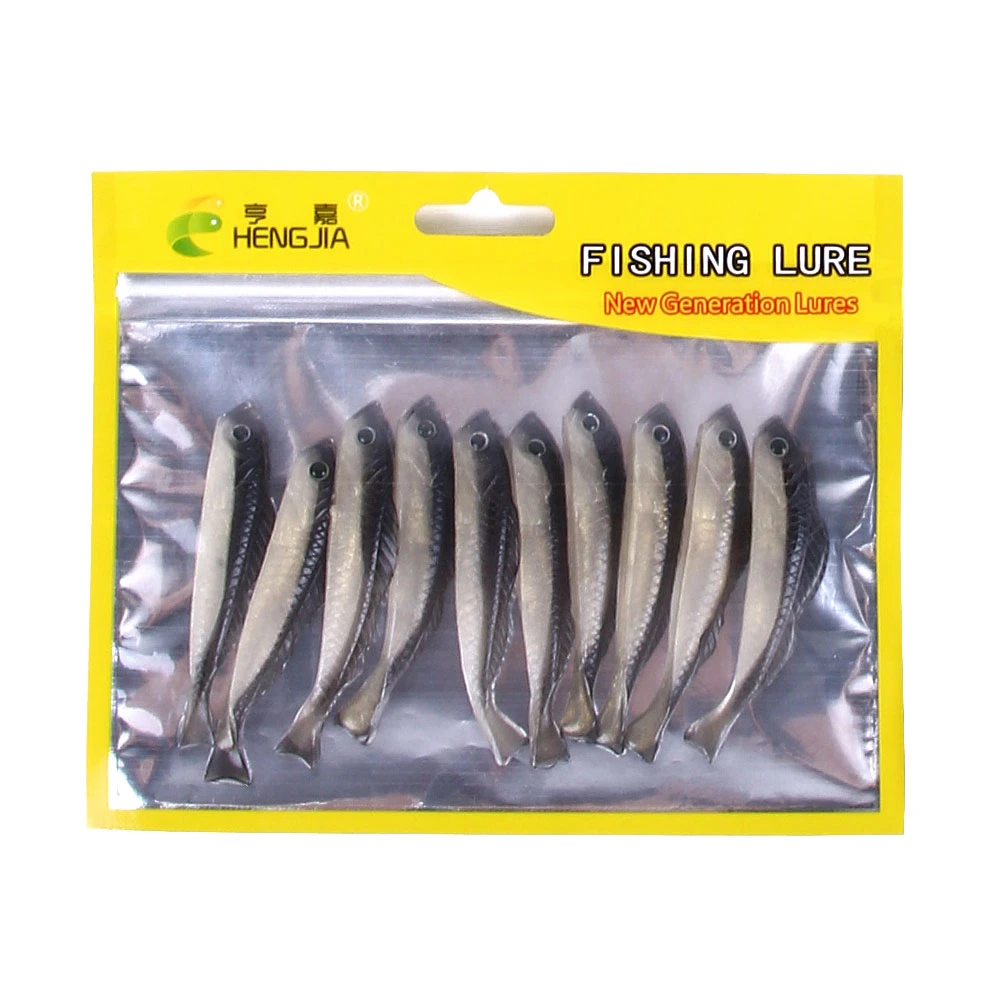 HENGJIA 10PCS/Lot 68mm 2.7g Fishing Soft Lure Silicone Bait Drive Shad Double Colors Fishing Lure Soft Artificial Bait
