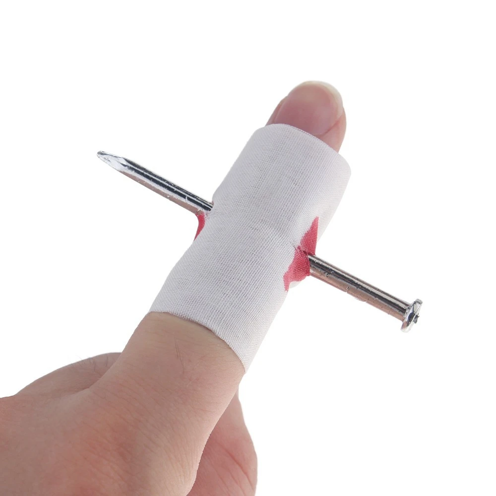 Fake Blood Manmade Nail Through Finger With Bandage April Fool Trick Prop Scary Toy Game HB88