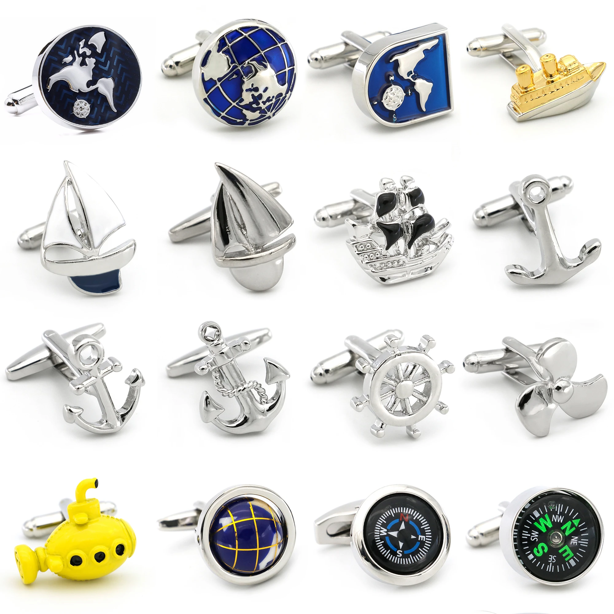 Free Shipping Cufflinks Retail Novelty Sail Design Blue White Color Sport Series Cufflinks For Men Cuff Links Wholesale&retail