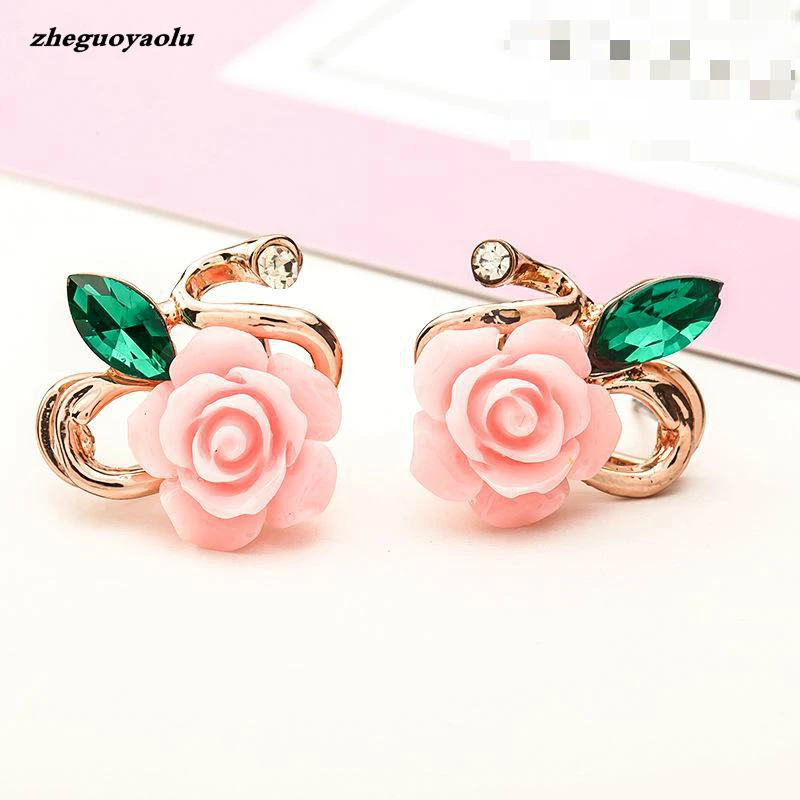 Korean Version Of The Lady Rose Flower Resin Rose Flower Earrings Foreign Trade New Ear Jewelry Wholesale Flower Earrings