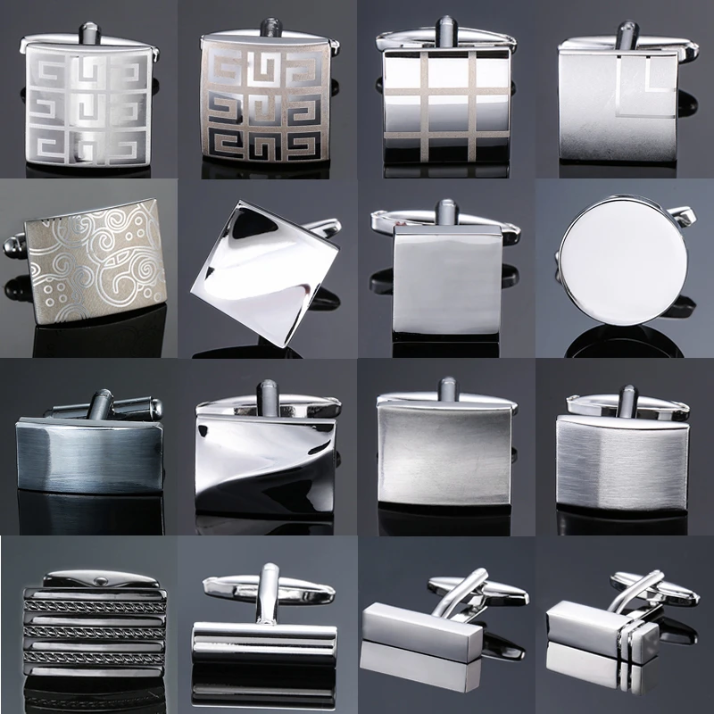 XKZM New luxury jewelry brand Cuff-links High-grade Laser square check pattern metal Cufflinks men's shirts free shipping