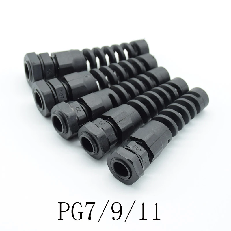 5pcs IP68 Waterproof M12 PG7/PG9/PG11 Cable Gland Connector Plastic Flex Spiral Strain Relief Protector For 3.5-6mm Wire Thread