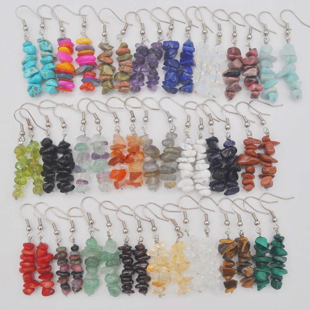 Natural Lucky Handmade Mixed Stone Beads GEM Earrings Jewelry 1 Pair T170-T200