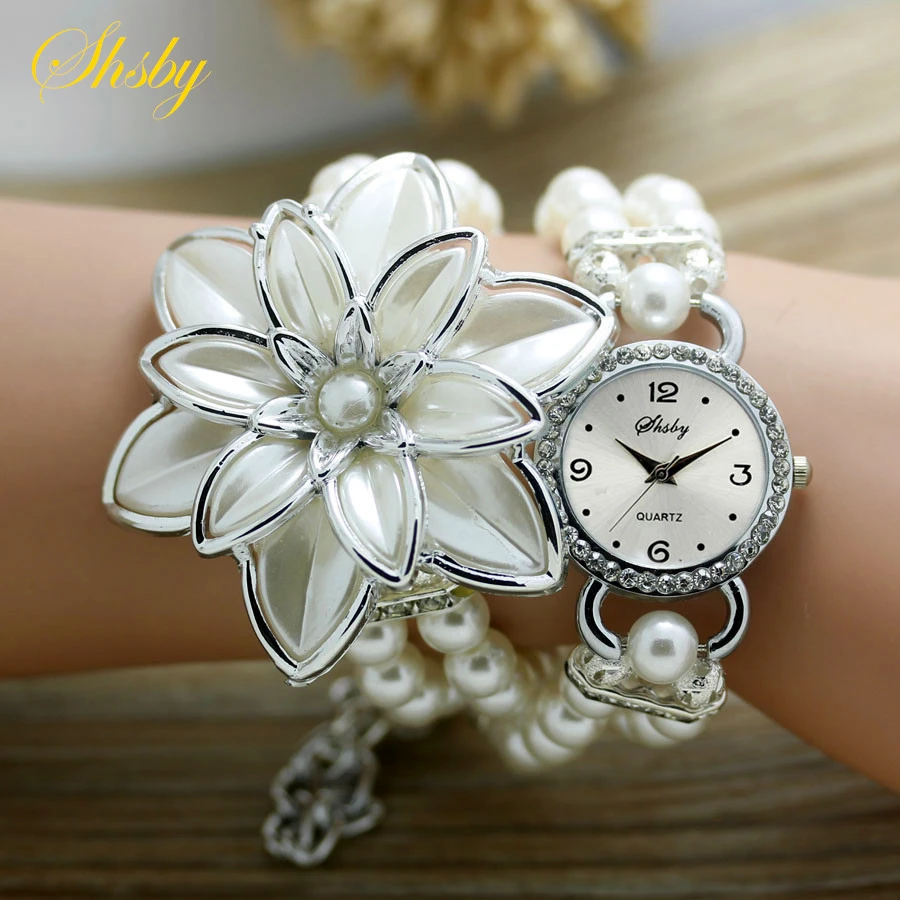 shsby fashion Women Rhinestone Watches Ladies pearl strap Many petals flower bracelet quartz wristwatches women dress watches