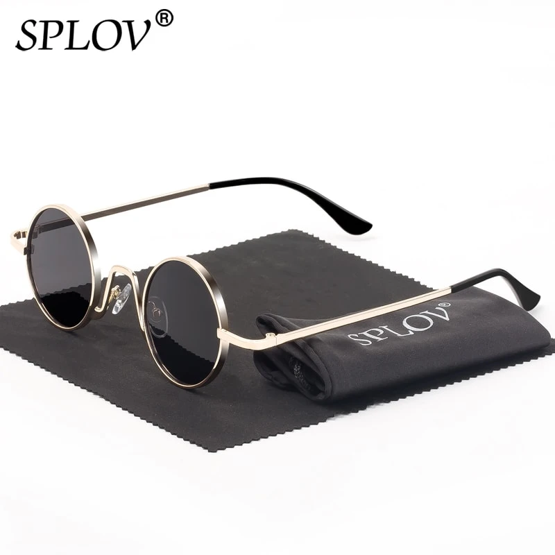 SPLOV Vintage Rap Sunglasses Men Women Steam Punk Style Hip-Hop Small Round Metal Frame Eyewear Retro Gafas De Sol No Case