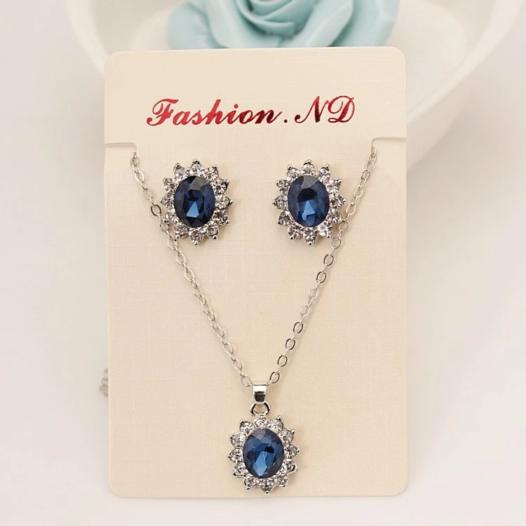 set The New High-grade Navy Blue Suit, Blue Royal Princess Same Paragraph Imitation Gemstones Necklace Set Wholesale