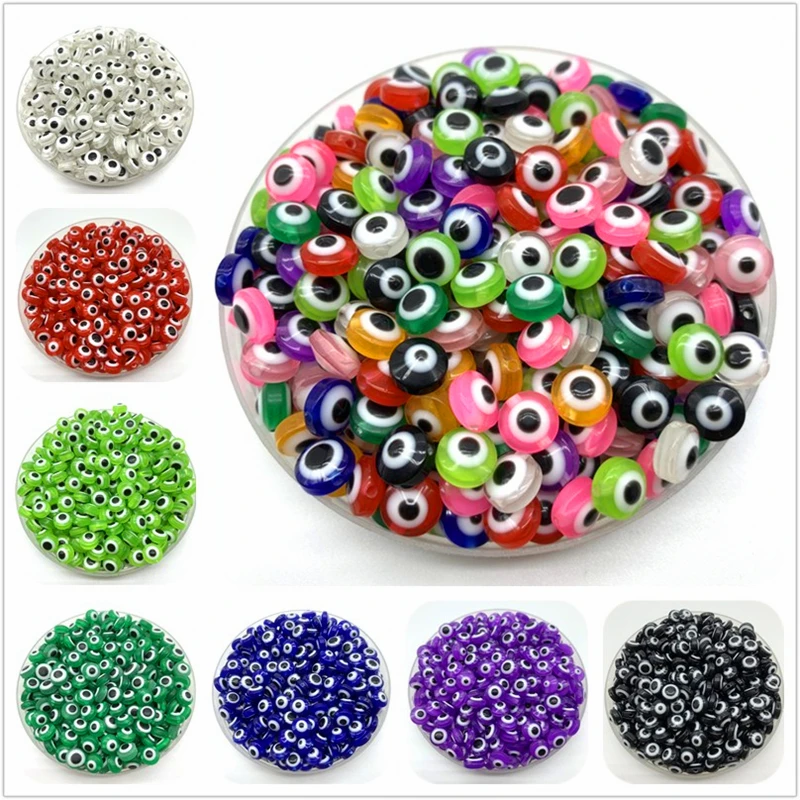 50pcs/Lot 8mm Oval Shape Spacer Beads Evil Eye Beads Stripe Resin Spacer Beads For Jewelry Making Bracelet Necklace Charms