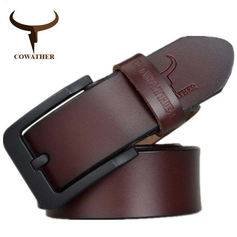 COWATHER male belt for mens high quality cow genuine leather belts 2021 hot sale strap fashion new jeans Black Buckle XF010