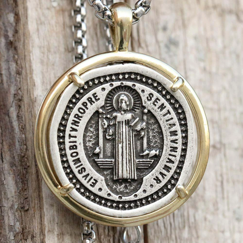 Retro St Benedict of Nursia Patron Against Evil Saint Medal Pendant Catholic Necklaces Religious Gifts Dropship