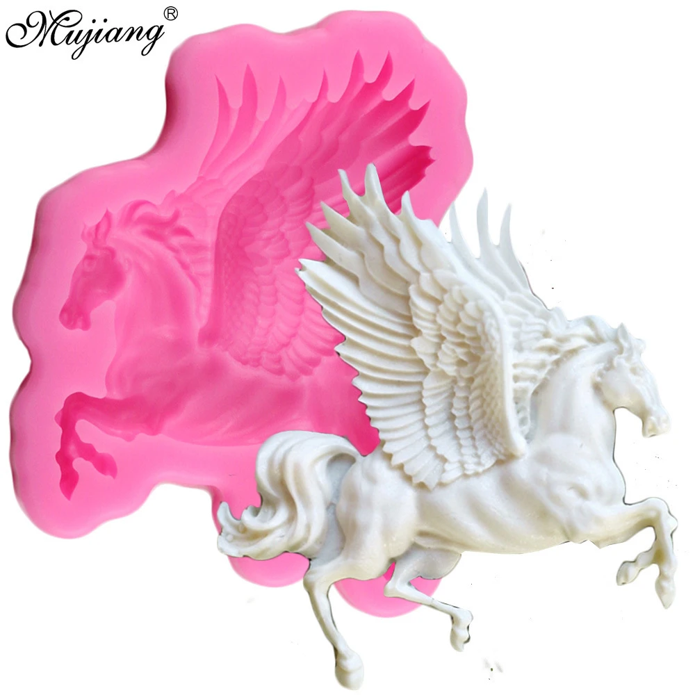 Mujiang 3D Pegasus Silicone Mold Horse Candy Chocolate Fondant Molds Sugarcraft Cake Decorating Tools Soap Clay Moulds