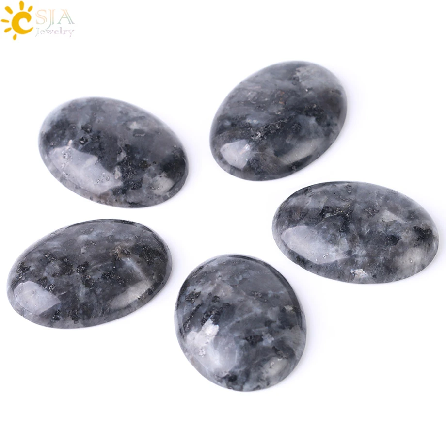 CSJA 30x40mm 1PC Black Labradorite Natural Stone Bead Cabochons No Hole Quartz Fit for DIY Ring Bracelet Making Jewelry Men F505